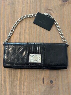 Versace Medusa 208 deep purple Patent Leather geometric Clutch with Chain